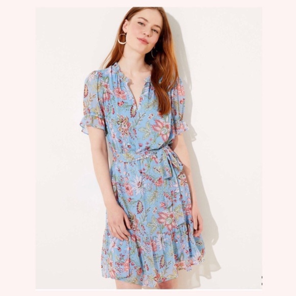 LOFT size M Garden Tie Waist Flounce DRESS